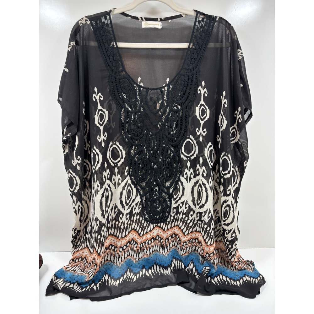 Pink‎ Diamond Cover Up Semi Sheer Top Free Size Crochet Neck